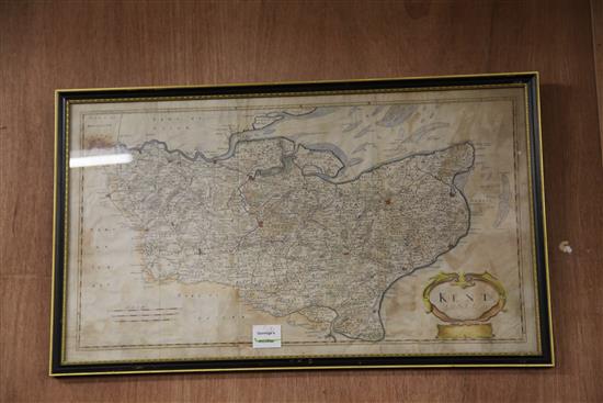 Robert Morden, coloured engraved map of Kent and one other of Asia Minor (trimmed) 37 x 66cm and 49 x 58cm (2)